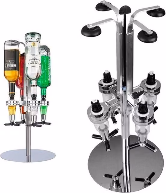 FLAVORA Silver Rotating 4 Bottle Metal Optic Drink Dispenser Stand – 1