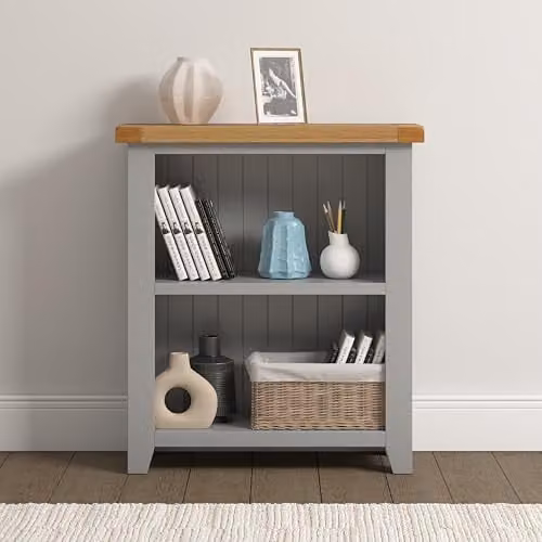 Seconique Windsor Low Bookcase in Pebble Grey and Oak – 1