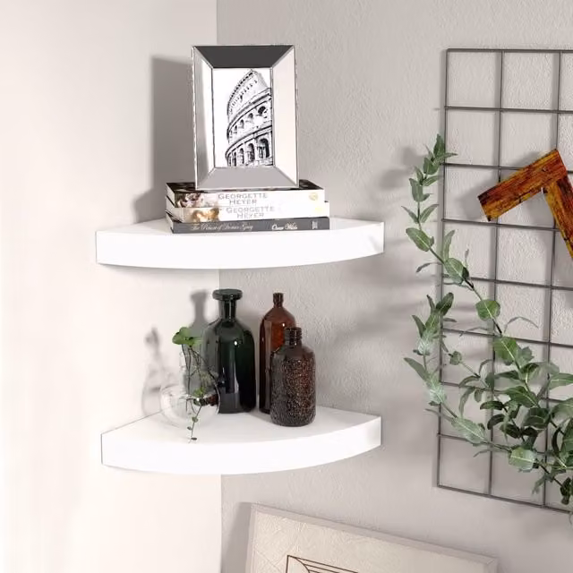 Berkfield Home Set of 2 White Floating Corner Shelves, W/D/H: 25 x 25 x 3.8 cm – 1