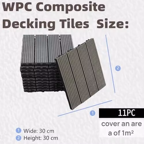 Gr8 Garden 11 Piece WPC Composite Interlocking Outdoor Decking Tiles, Black – 4