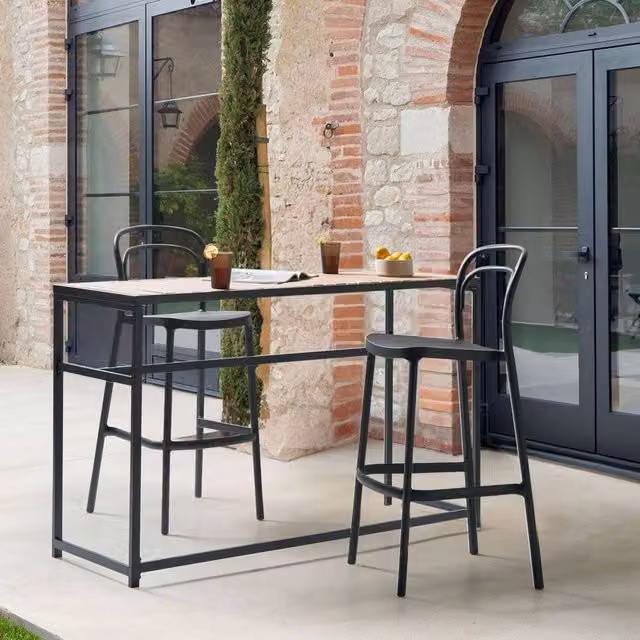 Wyld and Coco Set of 2 Black Matt Polypropylene Weather Resistant Bar Chairs – 1