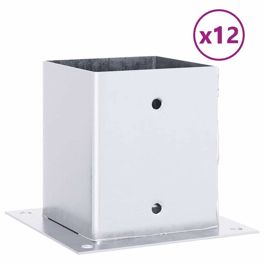 Berkfield Home Square Post Bases, 12 Pack, Silver Galvanised Steel, 12.1 x 12.1 cm – 2