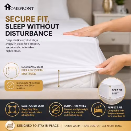 Homefront King Size Fleece Fitted Heated Mattress Cover Underblanket with Skirt, Dual Control, White, W/D/H: 152 x 203 x 40 cm – 3