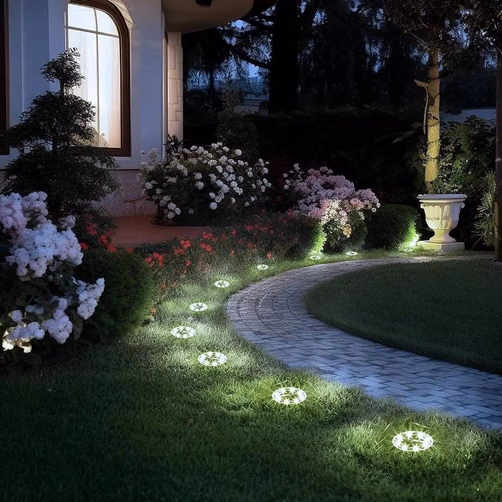 NESTLUNE 4-Pack Silver Solar Powered Warm White Recessed Ground Lights for Garden and Terrace – 2