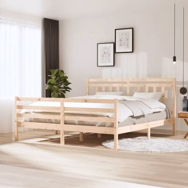 Berkfield Home Super King Size Solid Pine Wood Bed Frame in Brown, W/D/H: 180 x 200 cm