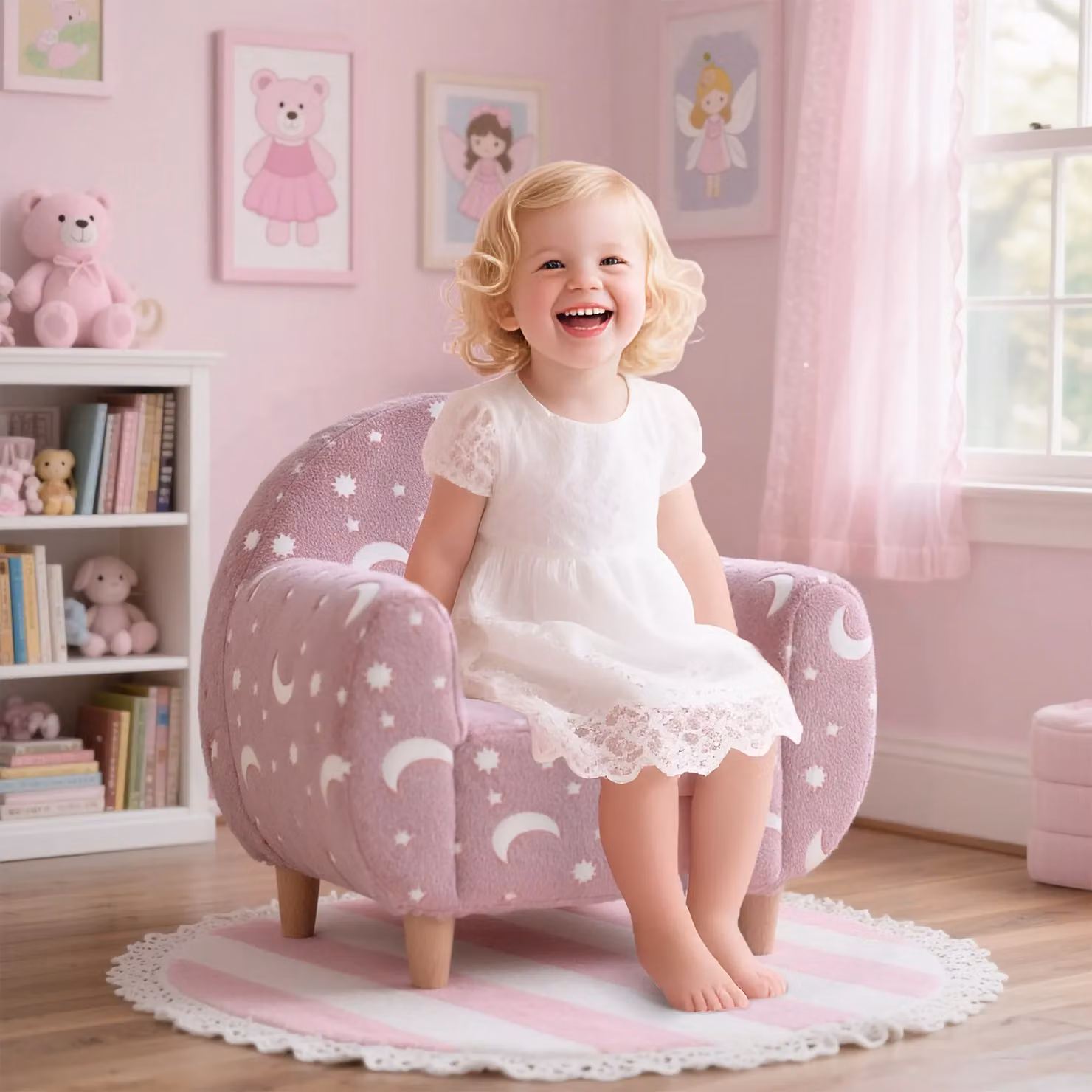 AIYAPLAY Pink Glow in the Dark Kids Armchair with Armrests – 2