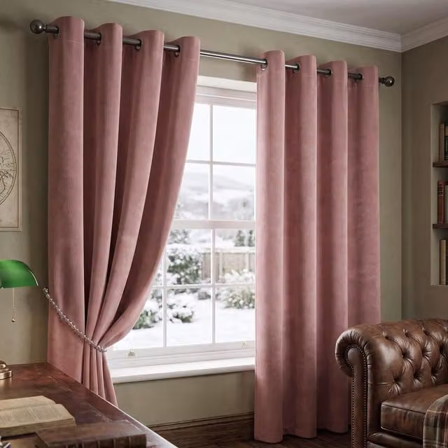 Livinluxury Pink Velvet Look Blackout Eyelet Curtains, W: 168 cm, H: 229 cm
