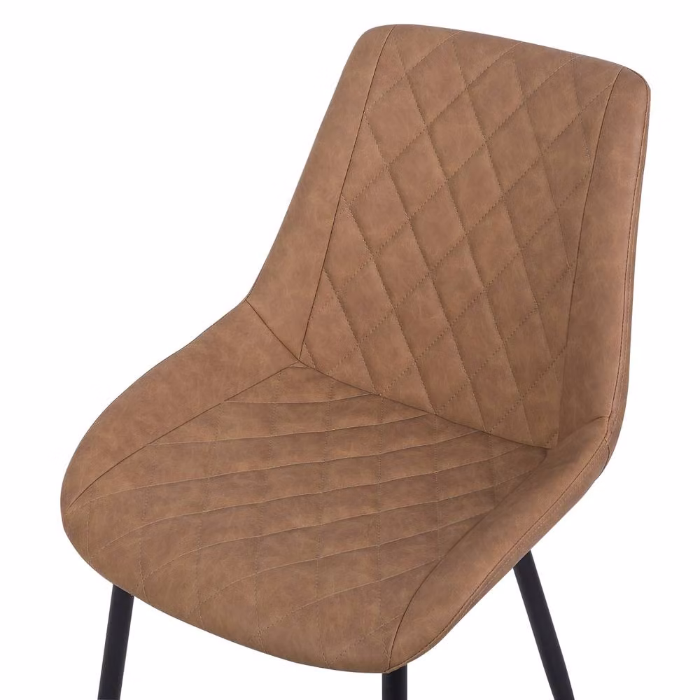 Wyld and Coco Set of 2 Brown Quilted Faux Leather Dining Chairs with Black Powder Coated Iron Legs – 4