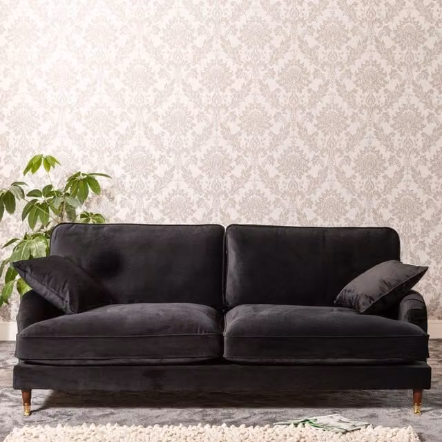 Artemis Home Mackenzie 4 Seat Black Velvet Upholstered Sofa with Solid Wood Frame