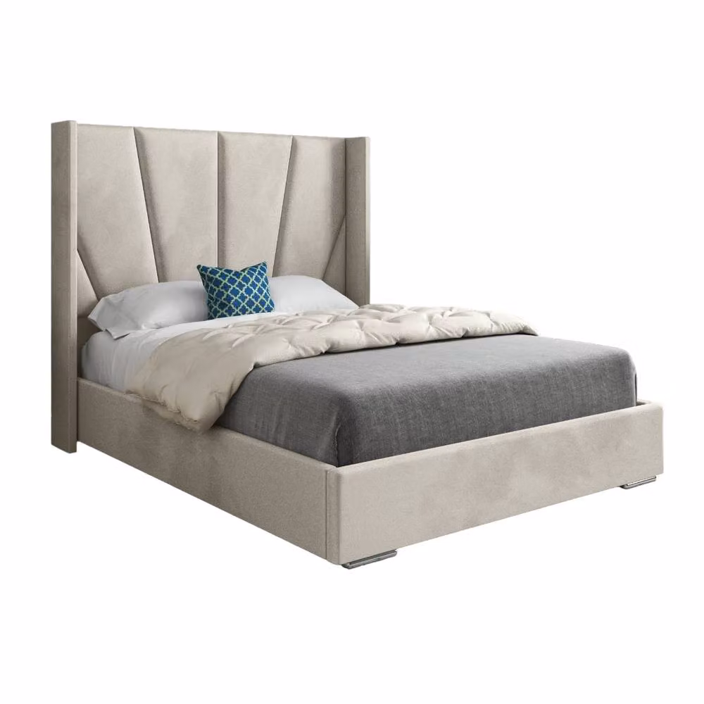 KDMD Glemsford Wide Curved Designer Bed Frame in Beige Soft Velvet, Super King, W/D/H: 200 x 189 x 137 cm – 2