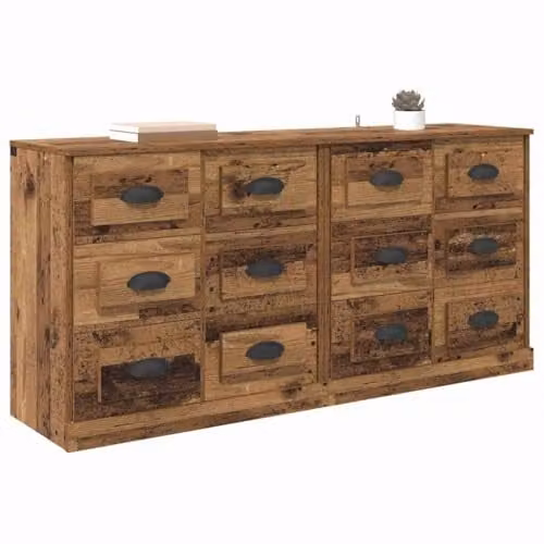 vidaXL Set of 2 Modern Sideboards in Old Wood Brown, W/D/H: 70 x 35.5 x 67.5 cm