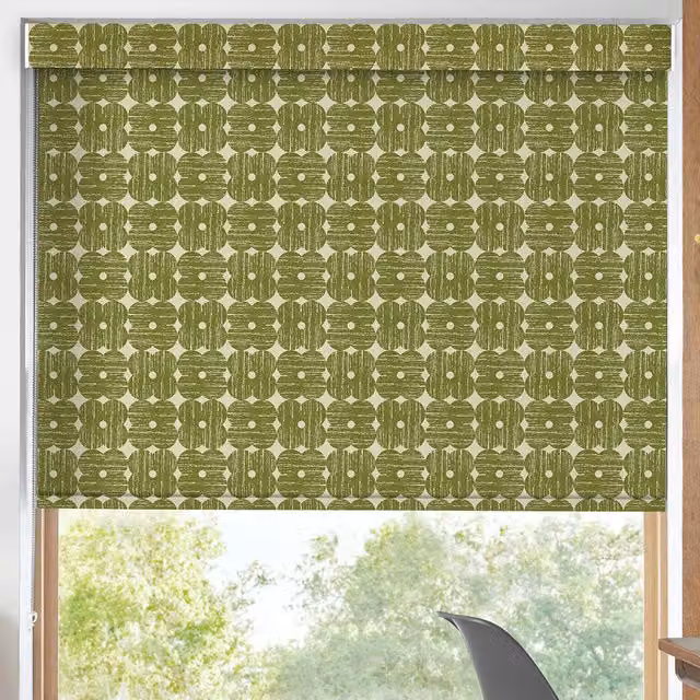 Orla Kiely Made To Measure Blackout Roller Blind in Olive Floral Pattern