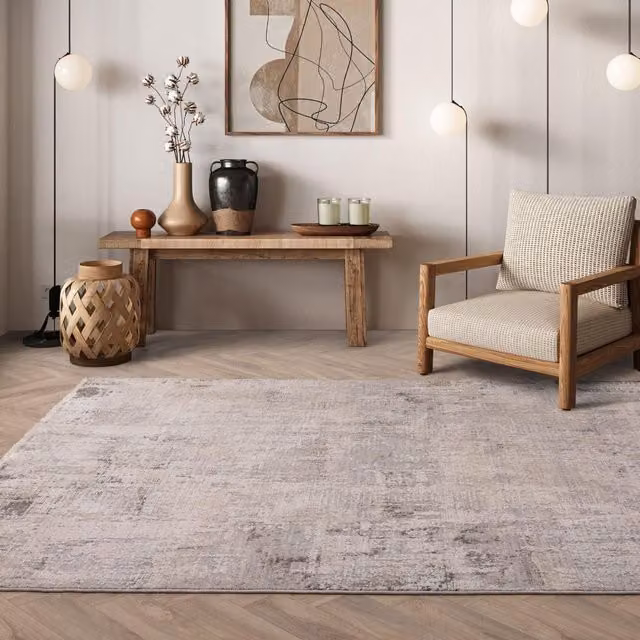 The Rug Shop UK Abstract Modern Machine Woven Polyester Rug in Sand and Beige, W: 200 cm, D: 300 cm – 1