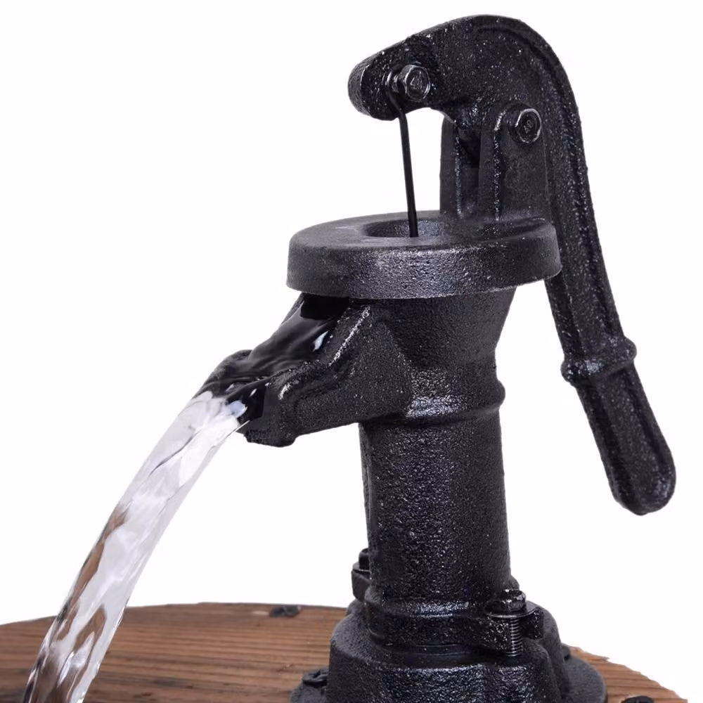 Kelvenix Barrel Pump Garden Fountain Water Feature and Flower Planter Stand in Brown, W/D/H: 59.0 x 27.0 x 23.0 cm – 5