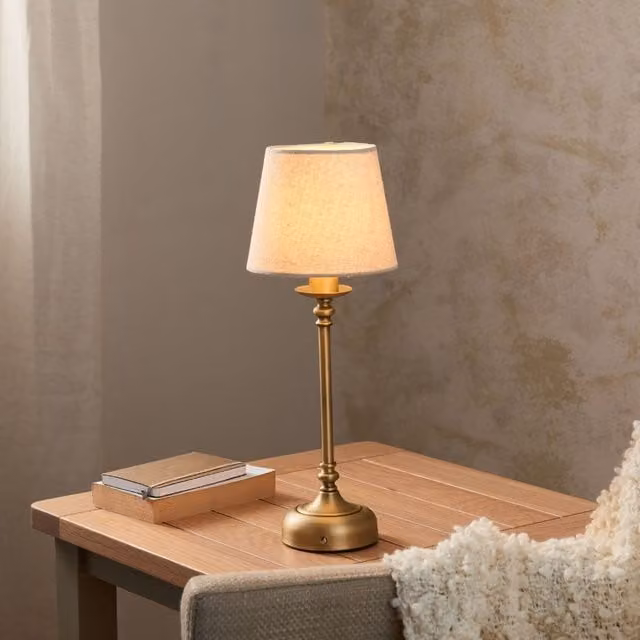 Pagazzi Fable Antique Brass LED Rechargeable Touch Table Lamp in Gold, H 41.5 x W 15.5 x D 15.5 cm – 1