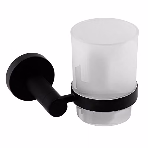 Nes Home Modern Round Wall Mounted Single Tumbler Holder in Matte Black Stainless Steel – 1