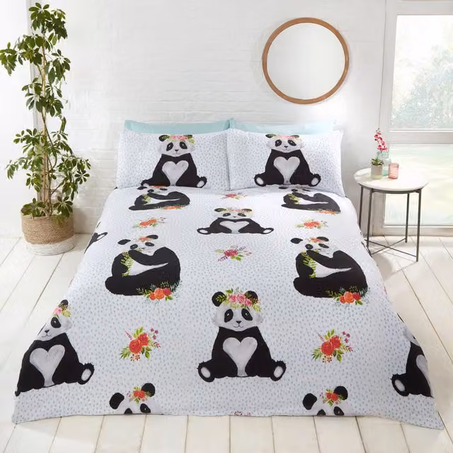 Rapport Home Pandas Polycotton Duvet Cover Set, Multicolour, 90 x 200 cm