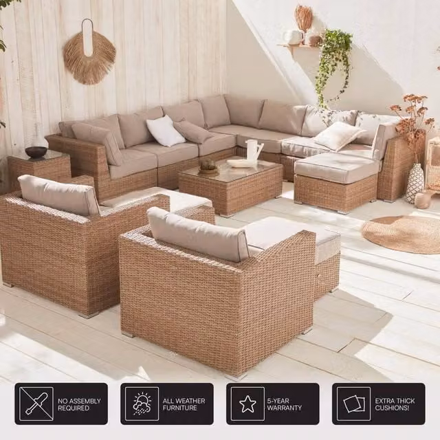 Sweekeek 12-14 Seater Premium Polyrattan Garden Sofa Set in Beige