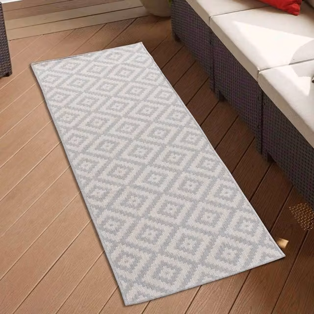Desire Rugs Modern Diamond Design Waterproof Indoor-Outdoor Runner, Silver, W/D/H: 60 x 220 cm