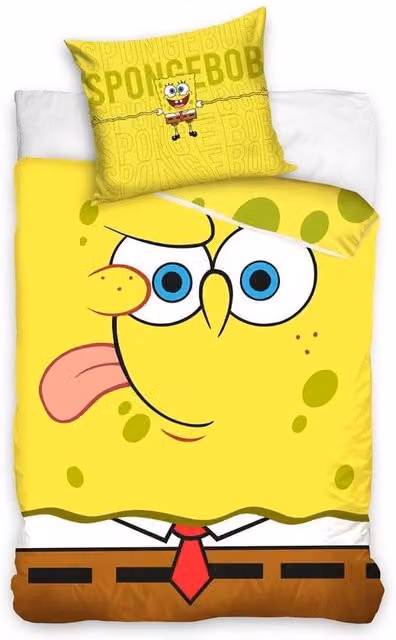SpongeBob SquarePants Reversible Face Cotton Duvet Cover and Pillowcase Set in Yellow, Single, W: 90 cm, L: 200 cm