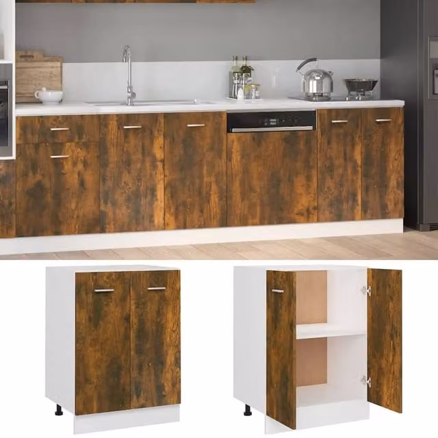 Berkfield Home Premium Smoked Oak Kitchen Base Unit in Brown, W/D/H: 60 x 46 x 81.5 cm