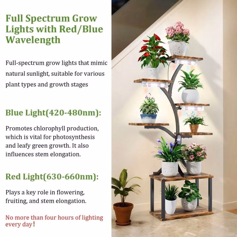 Havendro Large Metal Plant Stand with Grow Lights in Black, W/D/H: 150 x 80 x 150 cm – 4