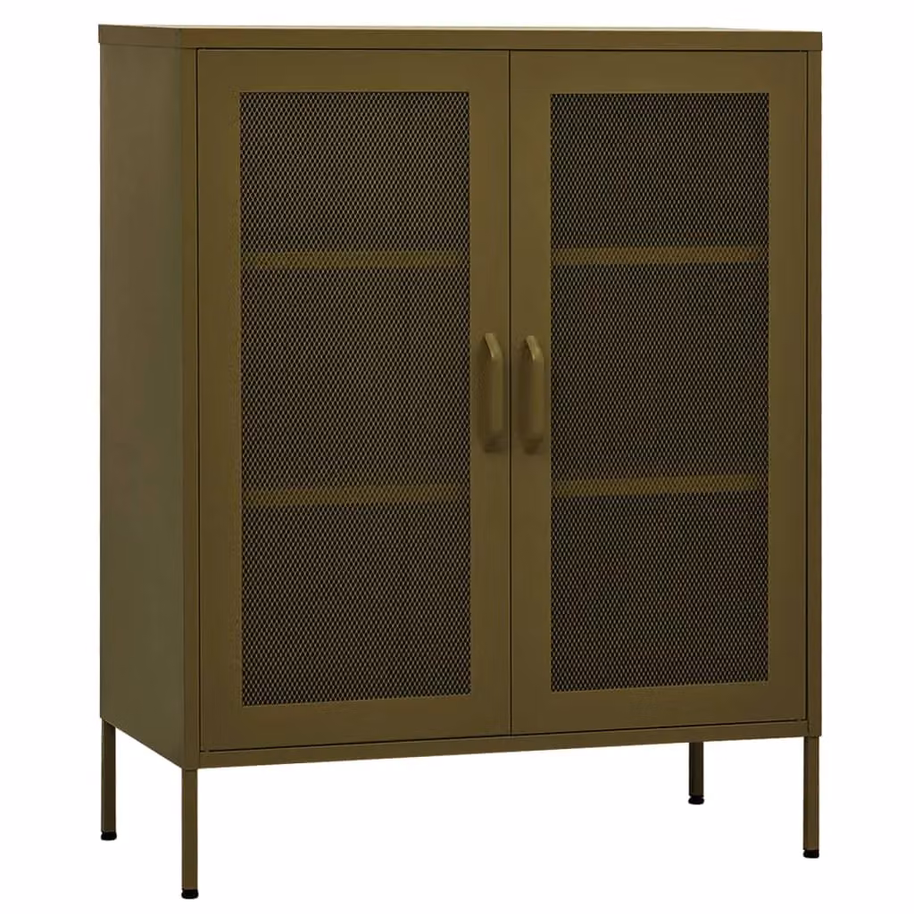 Berkfield Home Industrial Steel Storage Cabinet in Matt Olive Green with Glass Doors, W/D/H: 80 x 35 x 101.5 cm – 2