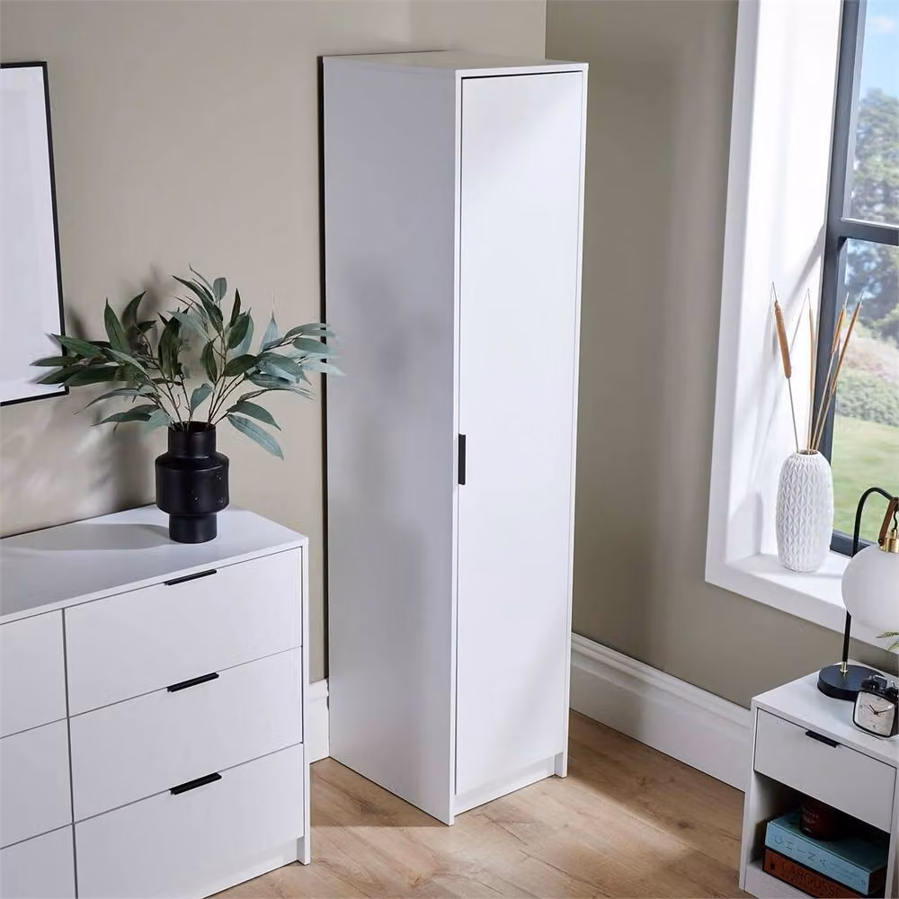 Nordara White Single Door Space Saving Wardrobe for Bedroom Clothes Storage W: 90 cm, H: 120 cm – 2