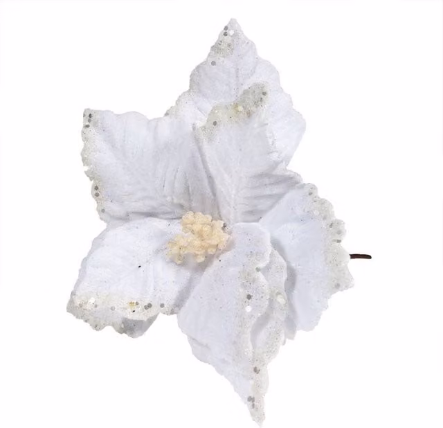KDMD White Velvet Poinsettia with Glitter Edge, 3 Pack, Diameter: 24 cm