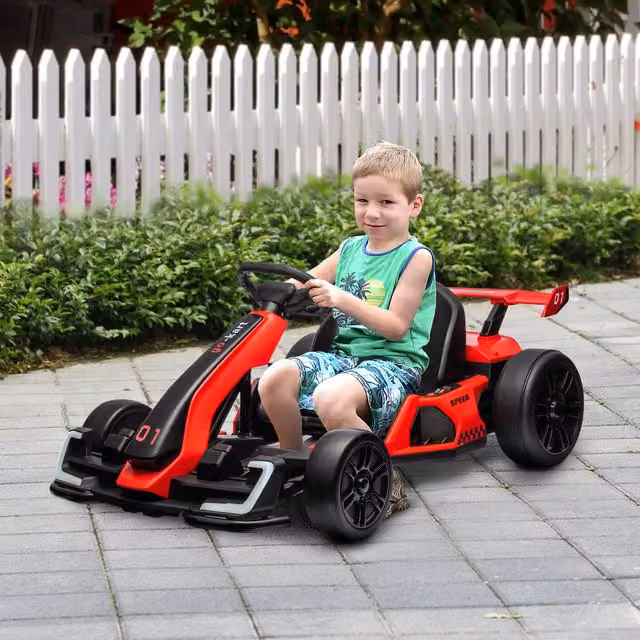 HOMCOM 24V Electric Go Kart for Kids with Adjustable Seat and Light and Sound Effects, Red