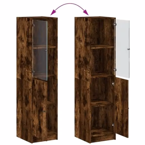 vidaXL Modern Highboard with Glass Doors in Smoked Oak, W/D/H: 35 x 37 x 142 cm – 3