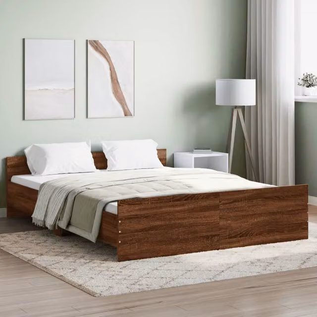 Berkfield Home Bed Frame with Headboard and Footboard in Brown Oak, W: 140 cm, L: 200 cm – 1