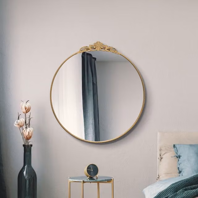 MirrorOutlet Crown Modern Round Circular Wall Mirror in Gold