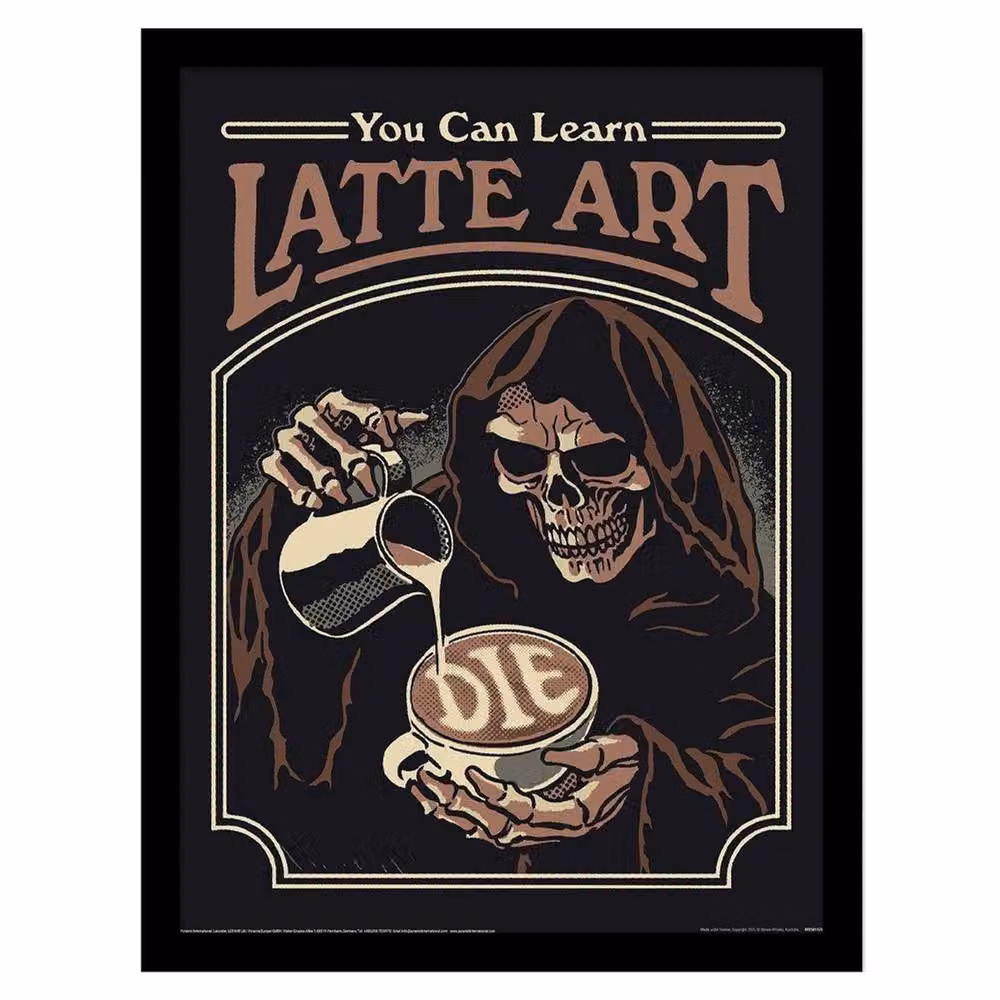 Steven Rhodes You Can Learn Latte Art Framed Retro Graphic Poster in Black – 2