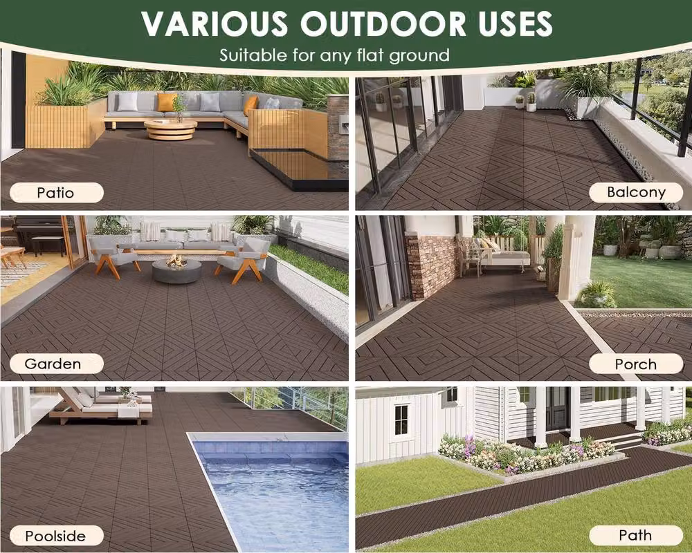 NIVOR 44 Piece Brown Composite Decking Tiles Interlocking Click System Flooring Squares, W/D: 30 x 30 cm – 4