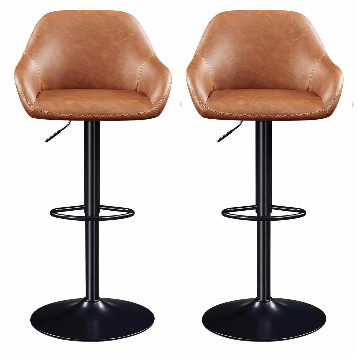Rafaelo Mobilia Set of 2 Brown Faux Leather Height Adjustable 360 Swivel Barstools – 3