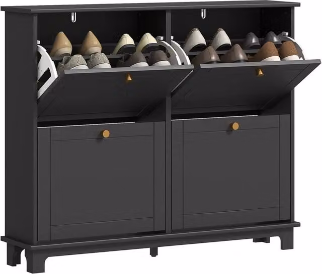 Nordara Minimalist Black Matt Shoe Storage Cabinet with Tilting Compartments W: 100 cm, H: 80 cm – 1