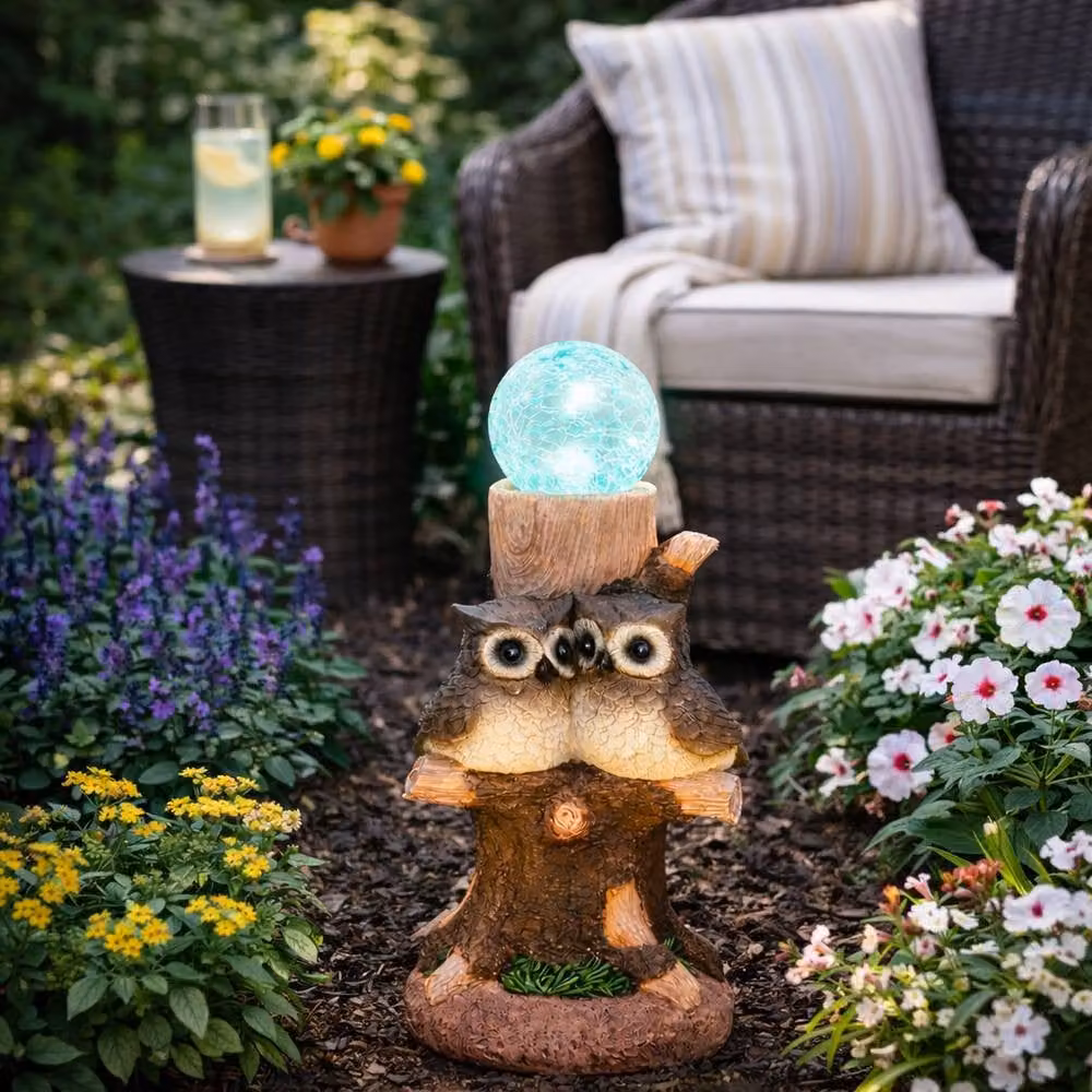 Gardenwize Solar Owl Crackle Ball Light with Colour Changing LED in Brown and Multicolour – 3