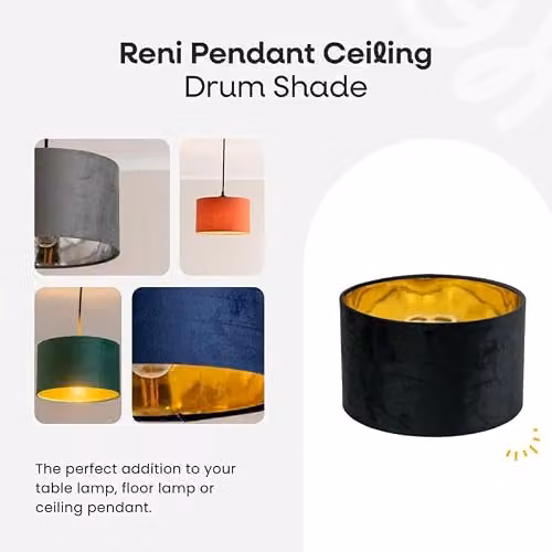 ValueLights Reni Large Cylinder Pendant Shade in Navy Blue Velvet with Gold Inner – 2