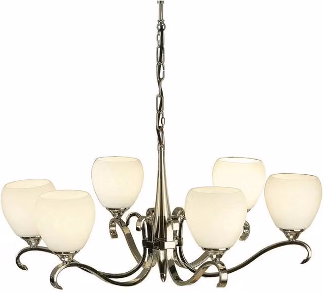 Interiors 1900 Columbia 6 Light Art Deco Ceiling Pendant Chandelier in Polished Nickel with Matt Glass and E14 Base