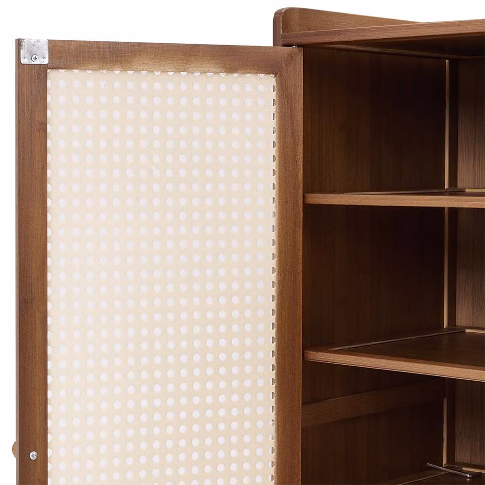 FORGEVIO 6 Tier Bamboo Shoe Cabinet with Rattan Doors in Natural Brown and Beige – 5