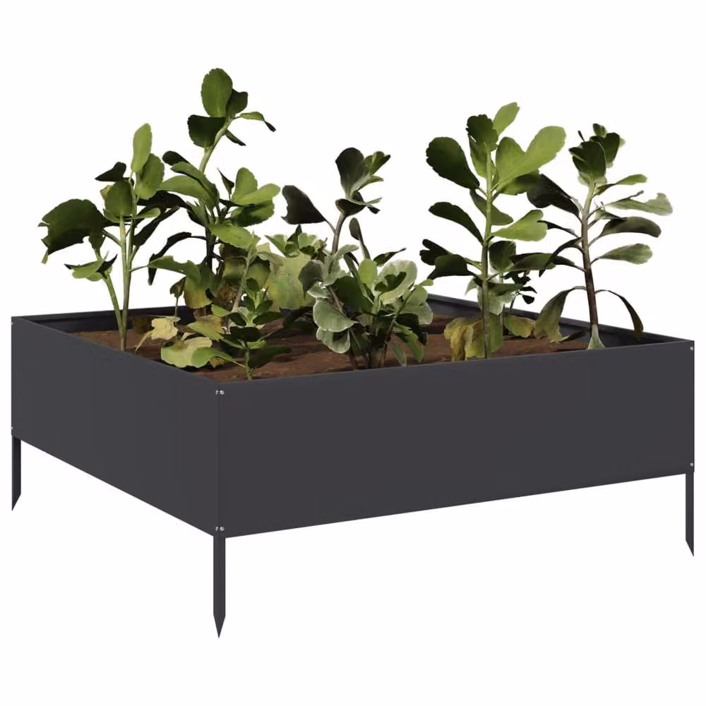 Berkfield Home Garden Black Steel Raised Bed W/D/H: 100 x 100 x 25 cm – 3