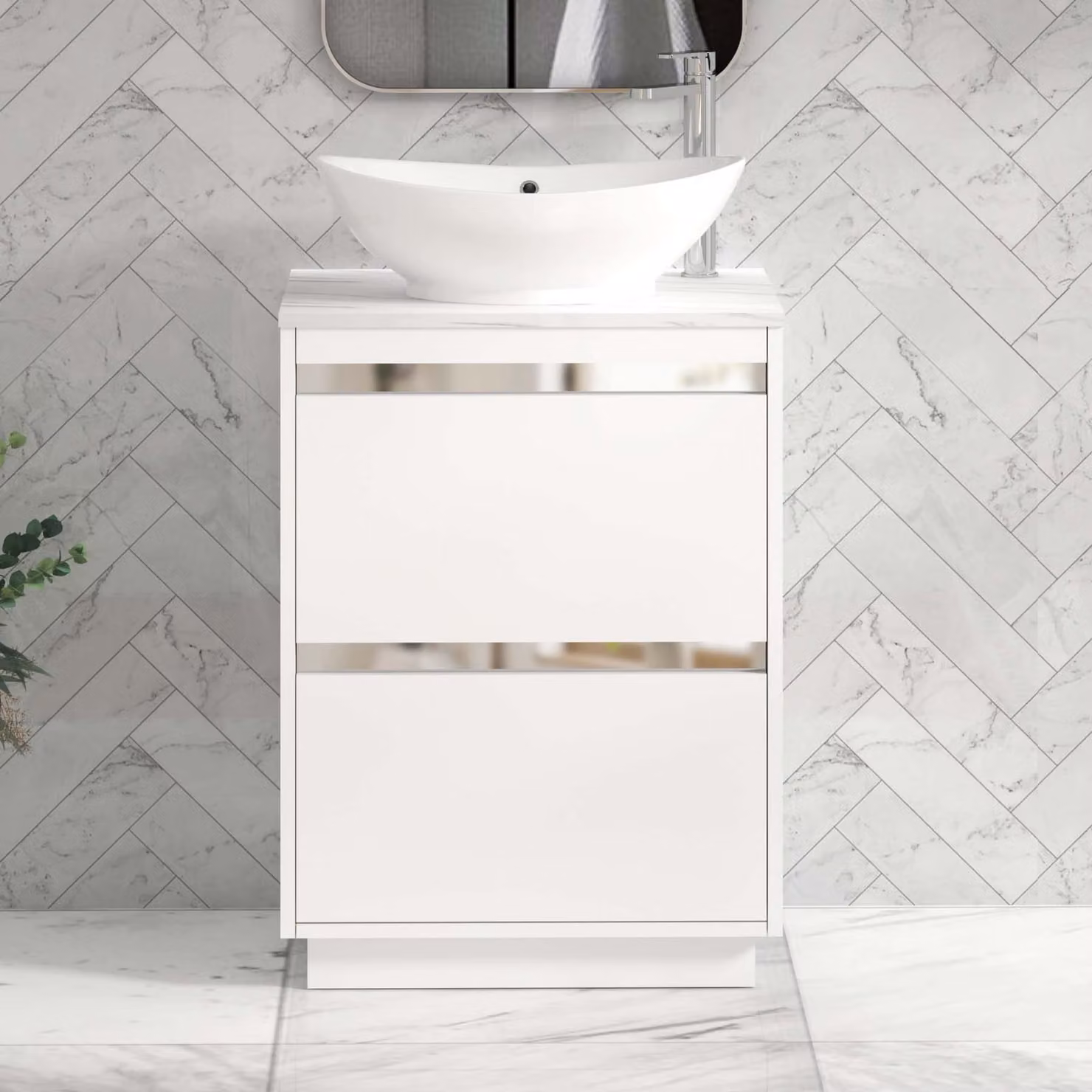 Royal Bathrooms Orion 800mm Matt White Floor Standing 2 Drawer Vanity Unit with Amaze Basin and Chrome Accent Trim
