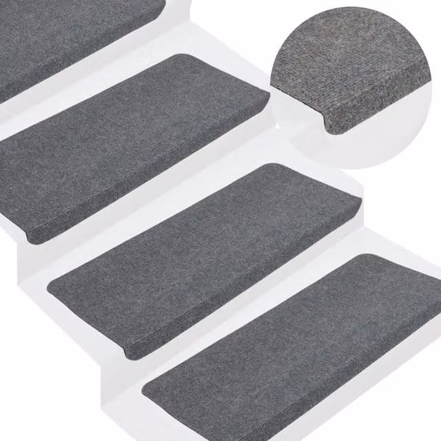 Berkfield Home Self-adhesive Non-slip Stair Mats, Grey, 15 Pieces, W: 65 cm, D: 24.5 cm, H: 3.5 cm