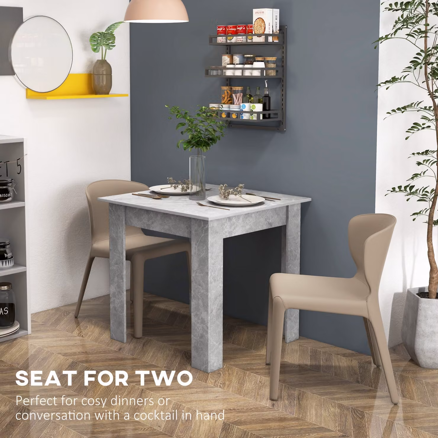 HOMCOM Modern Square Dining Table in Cement Grey with Faux Cement Effect – 3