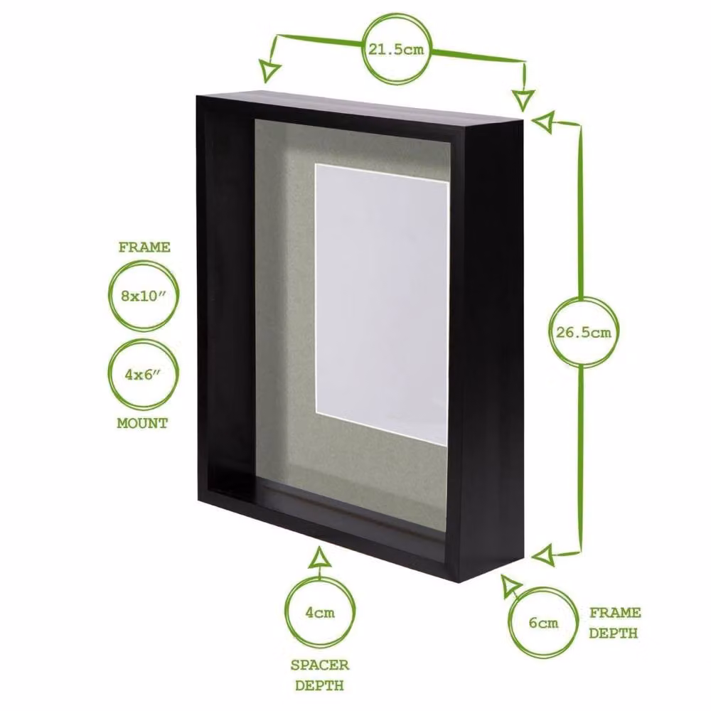 Havendro Set of 2 Black 3D Deep Box Rectangular Photo Frames with White 4 x 6 inch Mounts – 2