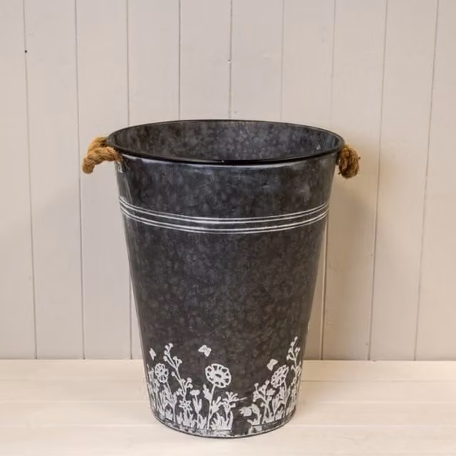 KDMD Grey Floral Galvanised Steel Round Tabletop Planter