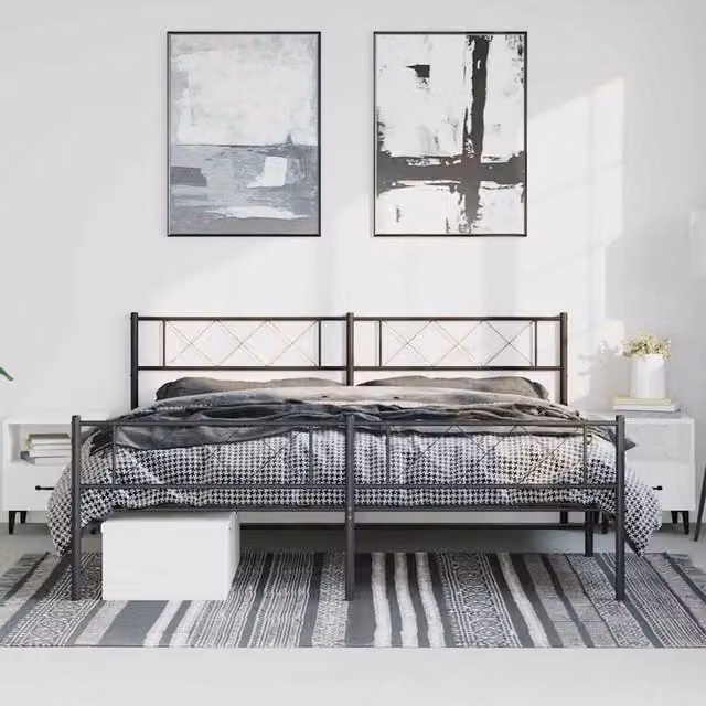 Berkfield Home Metal Bed Frame with Headboard and Footboard in Black W/D/H: 187 x 90 x 187 cm