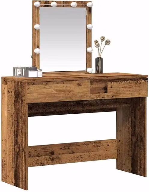 Berkfield Home Beautiful Dressing Table with LED Mirror in Brown Old Wood Industrial Style – 1