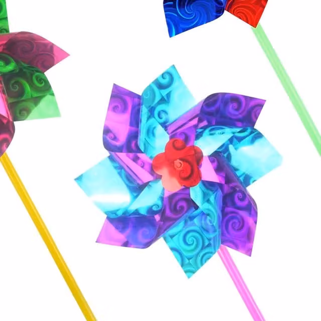 Henbrandt 48 Pack Multicolour Holographic Foil Windmills Garden Decoration